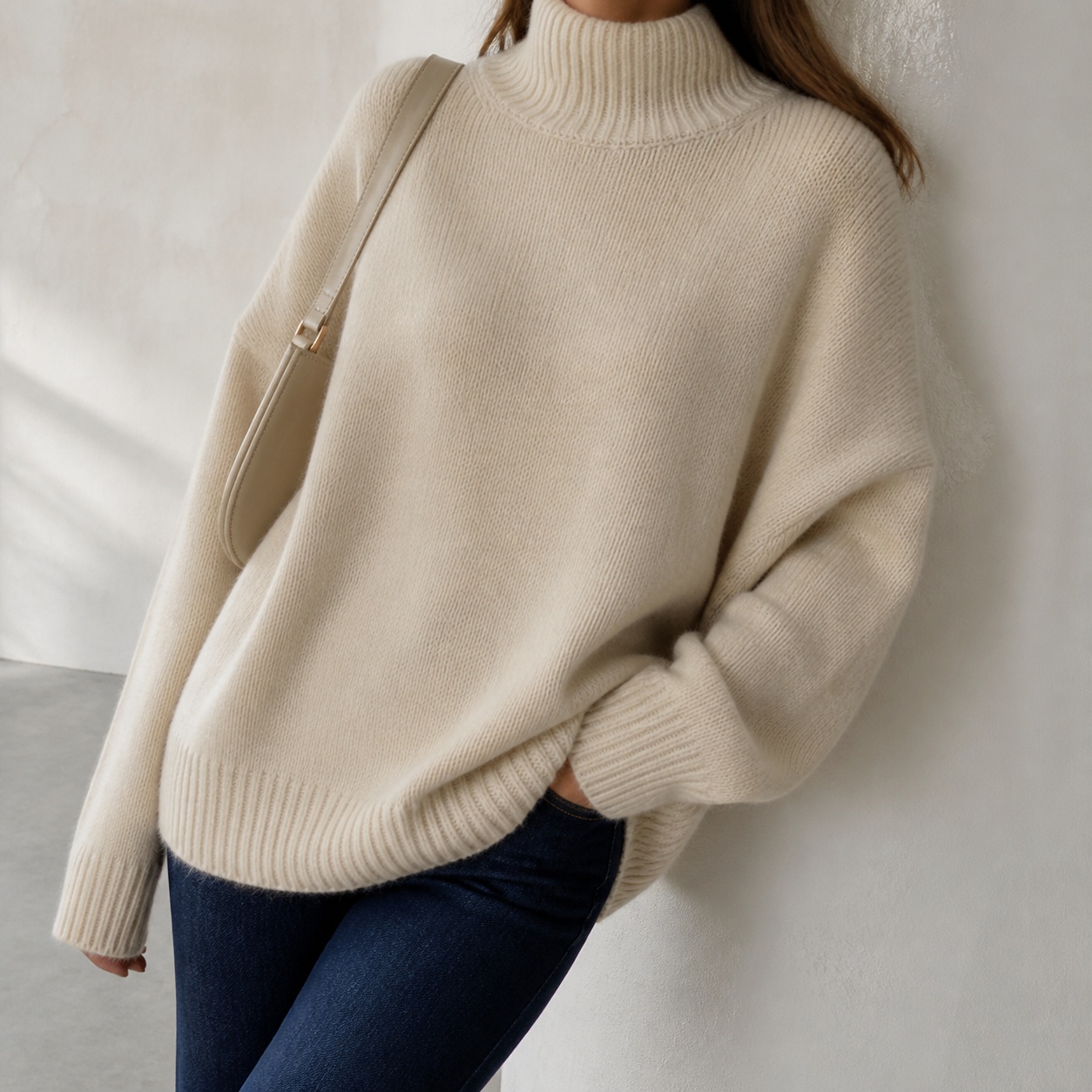 Winter Clothing H&M - Damen-Winterkleidung, Rollkragenpullover, langärmelig, lockere Passform, dick,