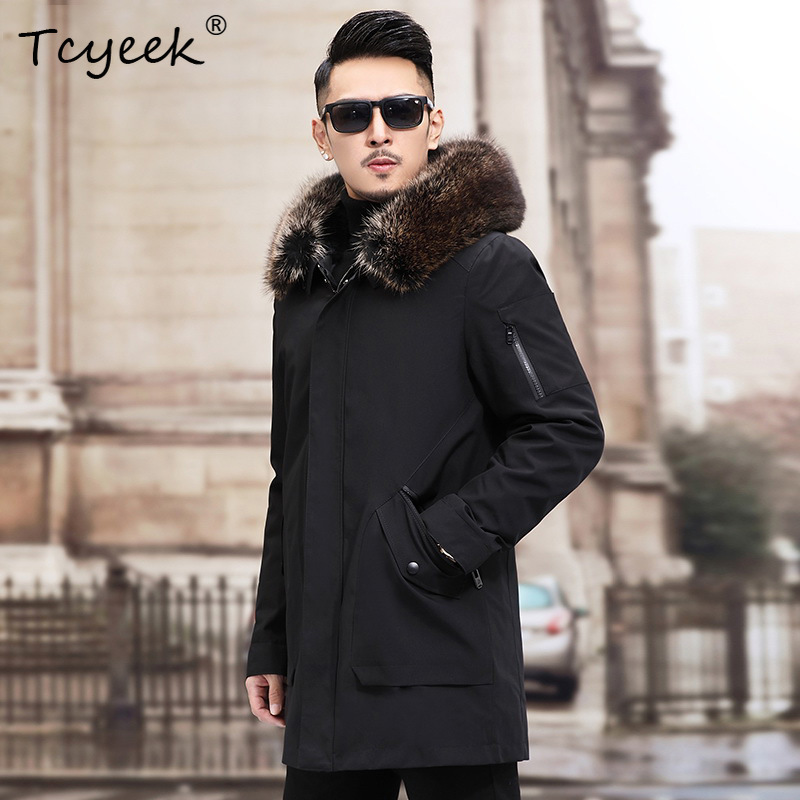 Warm Winter Clothing - Tcyeek Silberfuchs-Pelzkragen Winterjacken für Herren Warmes