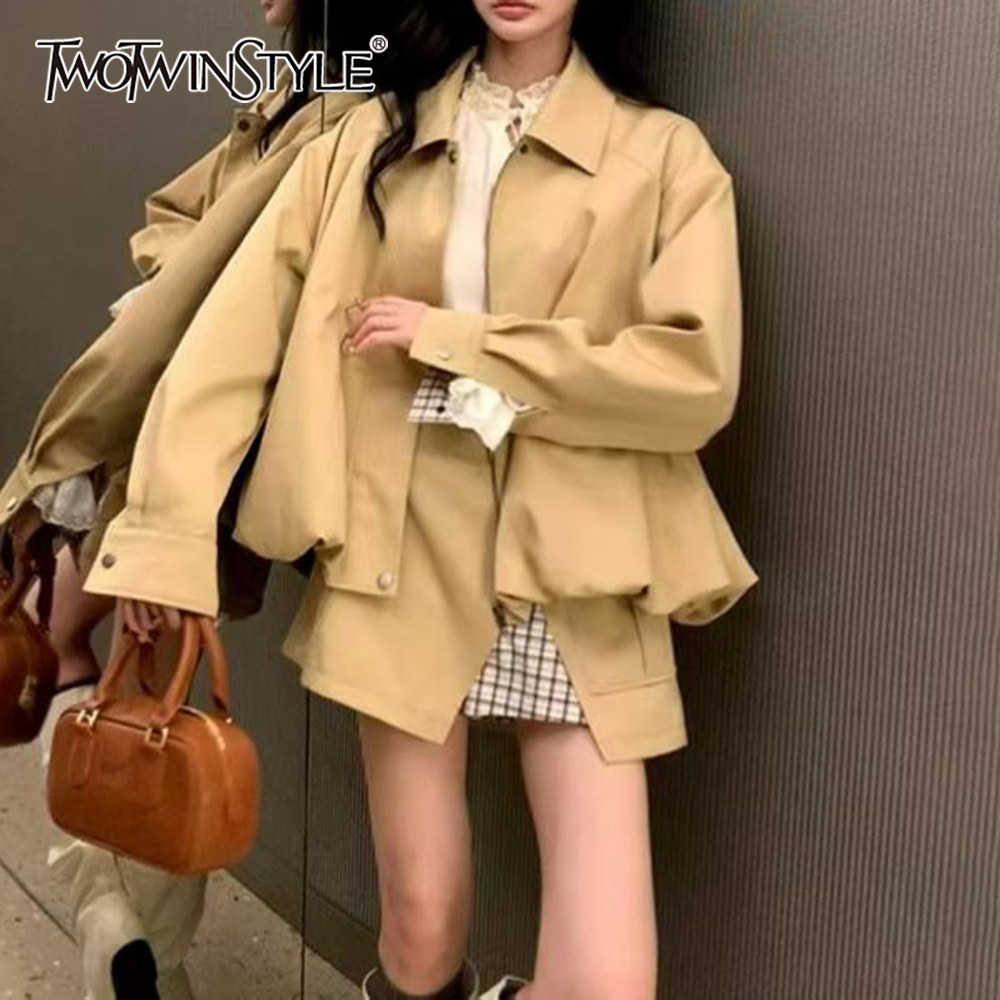 Winter Clothing Color - TWOTWINSTYLE Khakl Gespleißt Tasche Zwei Stück
