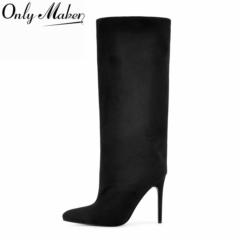 Winter Clothing Ladies - Onlymaker Schwarze kniehohe Stiefel aus Wildlederimitat