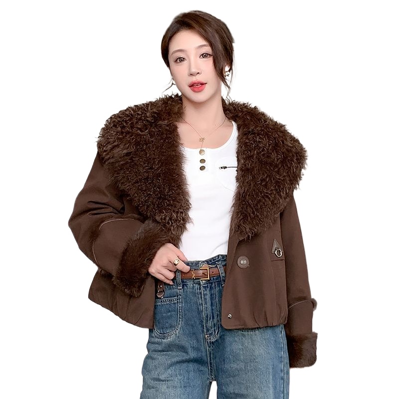 Winter Clothing H&M - Neue 90-Entendaunen-Plus-Kaninchenfelljacke für Damen, Gänsedaunenbekleidung, Wollkragen,