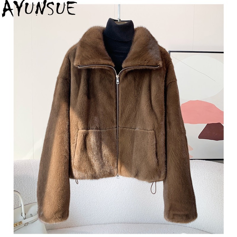 Winter Clothing Label - AYUNSUE Purple Label Samt-Echtpelzmantel für Damen,