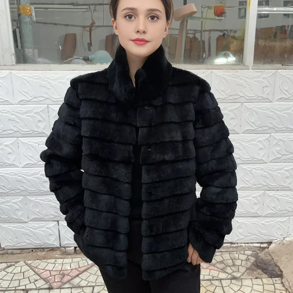 Winter Clothing Store - OFTBUY Kaninchen Echtpelzmantel Warme Echtleder Pelz