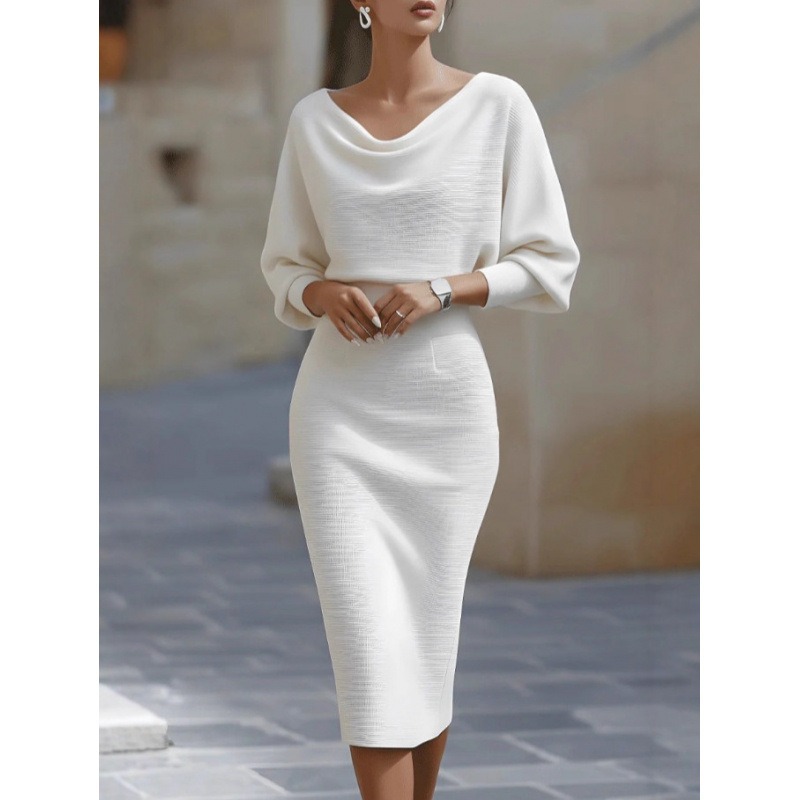 Winter Clothing H&M - 2026 Herbst Winter O-Ausschnitt Fledermausärmel Kleid