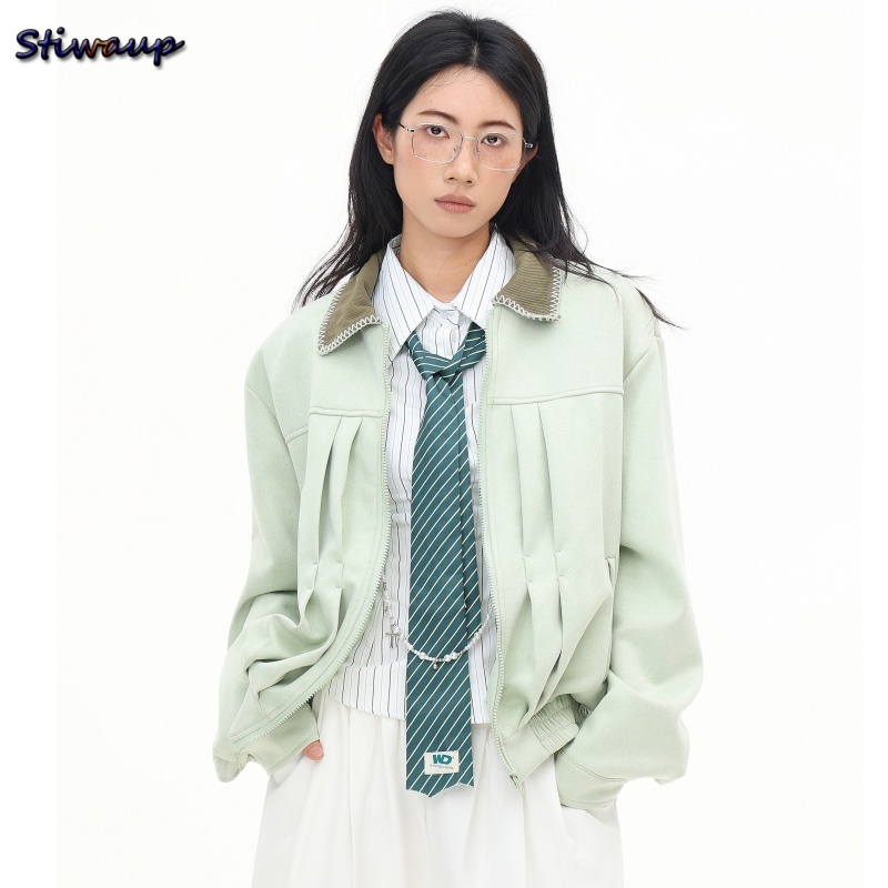Quality Winter Clothing Bomber Jacket - Damen-Herbst-Bomberjacke, grünes Revers, hochwertige Fliegerjacke, Damen-Neuheiten,