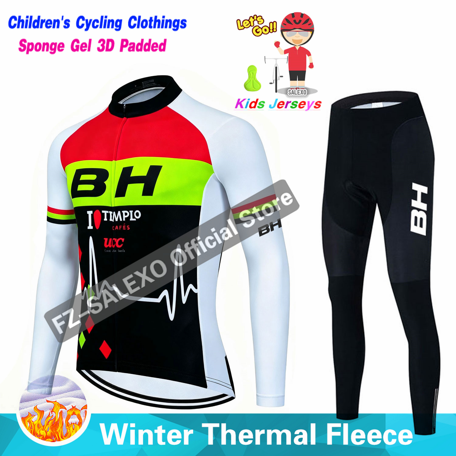 Winter Clothing Kids Sale - BH 2027 Kinder-Winter-Radtrikot-Anzug, Thermo-Fleece, Jungen-Radbekleidung, Kinder-Langarm-Radanzug,