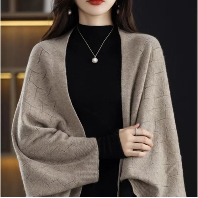 Winter Clothing Label - Herbst-Winter Kaschmir-Wickelmantel mit Doppelfunktion und Fledermausärmeln,