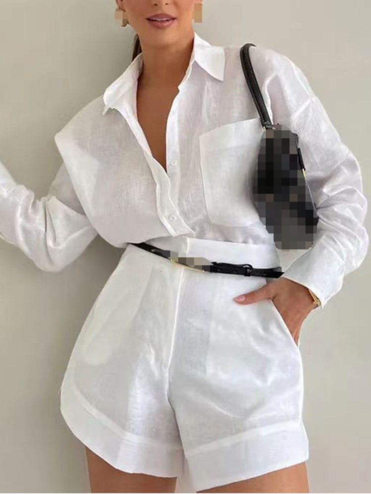 Winter Clothing Ladies - Sommer Lässige Einfache Damen-Outfits, Knopftaschen, Revershemd,